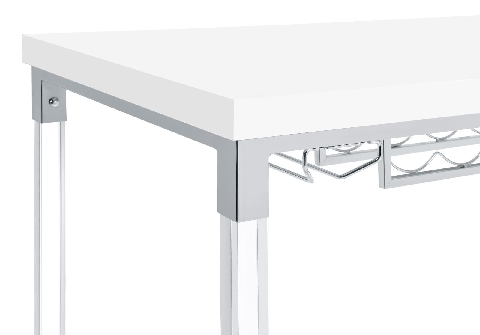 Norcrest bar table side angle highlighting rectangular shape and metal base