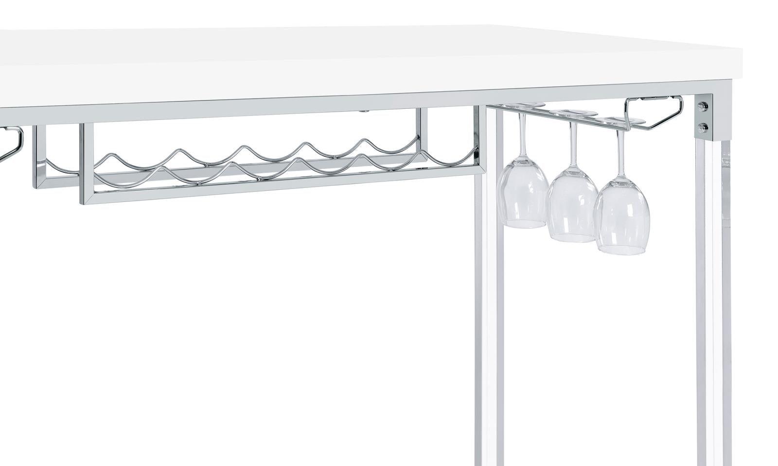 Under-table view emphasizing acrylic legs and storage racks