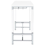 Top view showing the bright white high gloss tabletop of Norcrest bar table