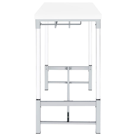 Top view showing the bright white high gloss tabletop of Norcrest bar table
