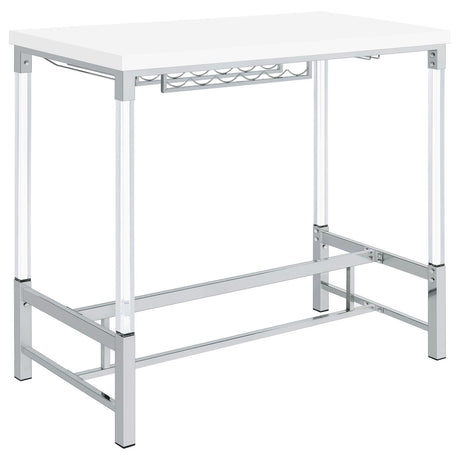 Norcrest bar table in a compact dining room setting with two stools