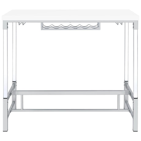 Metal base with silver finish and trestle details of Norcrest bar table