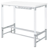 Norcrest bar table acrylic legs with plastic glides on hardwood floor
