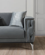 Vivian gray velvet loveseat detail close-up