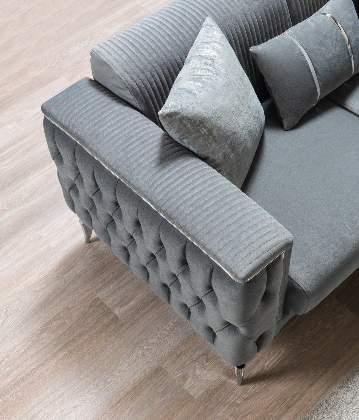 Gray velvet sofa upholstery texture