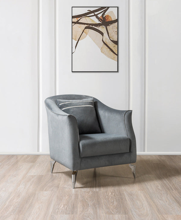 Vivian Gray Velvet Accent Chair angled view