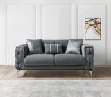 Vivian gray velvet loveseat side view