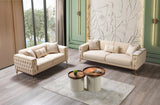 Close-up detail of ivory velvet upholstery