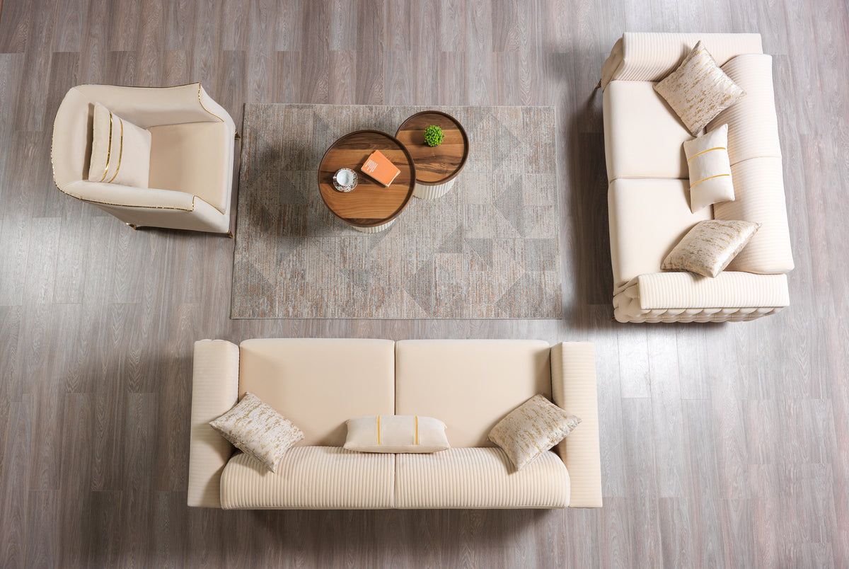 Side perspective of loveseat with armrest