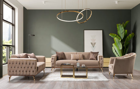 Vivian Coffee Velvet Sofa and Loveseat set front view