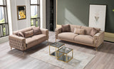 Close-up detail of coffee velvet upholstery on sofa