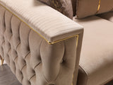 Side perspective of sofa and loveseat