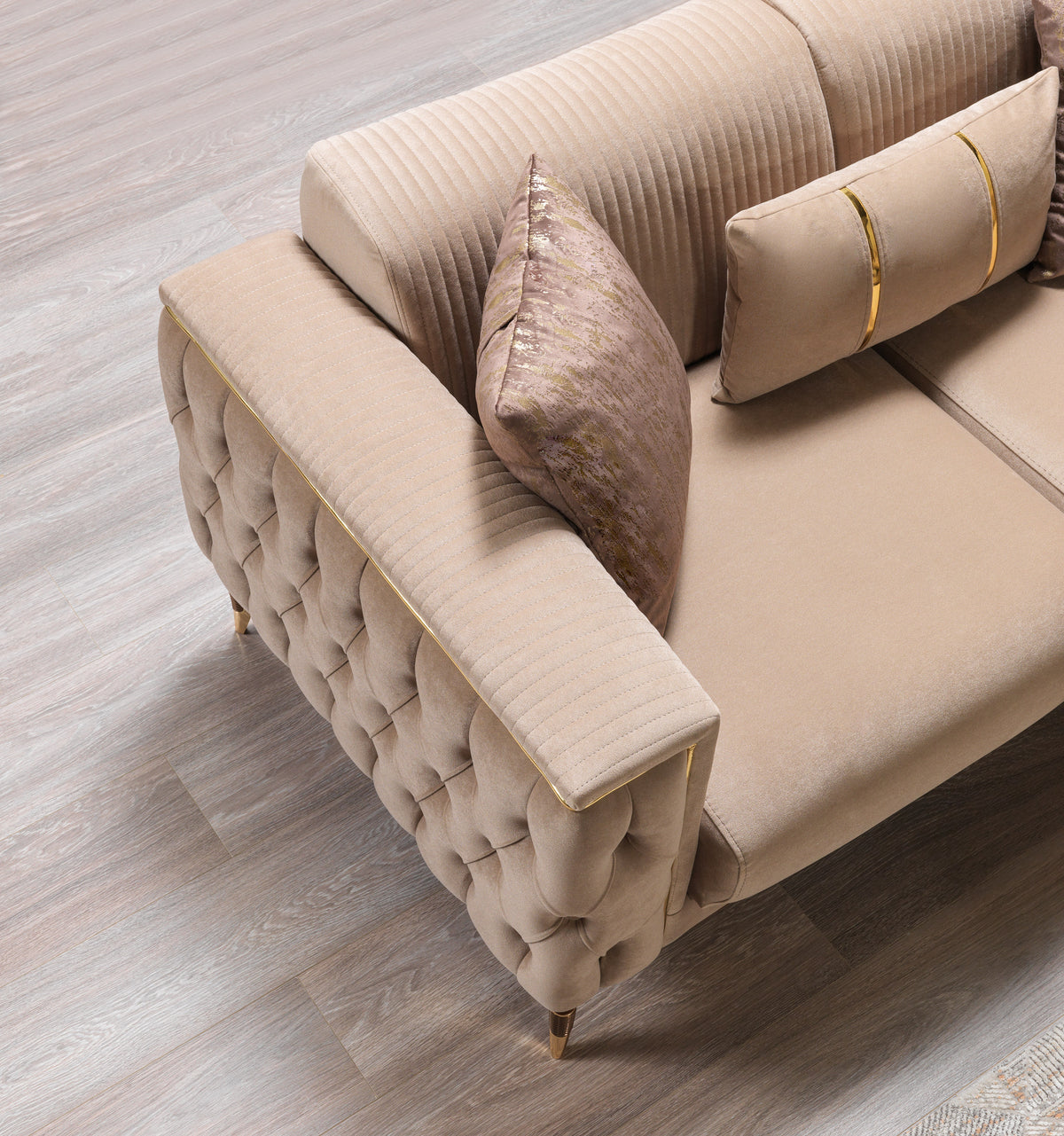 Velvet fabric texture detail on sofa