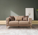 Side angle of Vivian Coffee Velvet Sofa and Loveseat