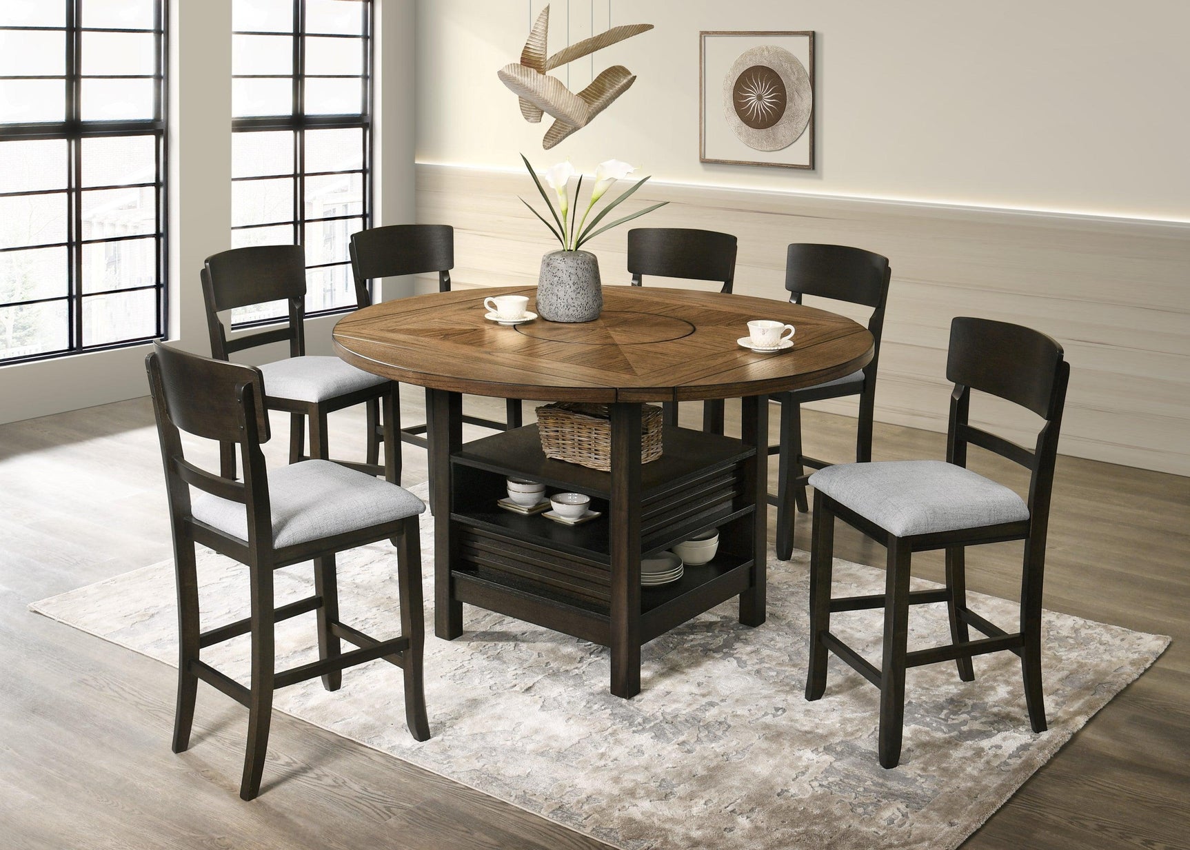 side view of Oakly Brown Round Counter Height Set furniture