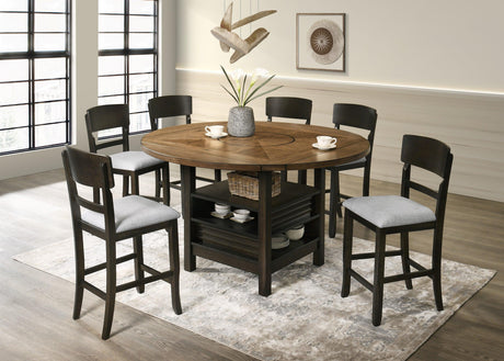 Side view of Oakly Brown Round Counter Height Dining Table