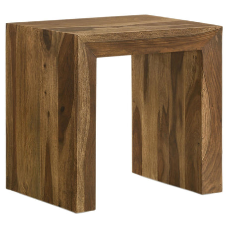 Odilia Rectangular Solid Wood End Table Auburn, front angled view showcasing natural sheesham grain