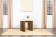 Side angle of Odilia rectangular solid wood end table in Auburn finish