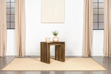 Side angle of Odilia rectangular solid wood end table in Auburn finish