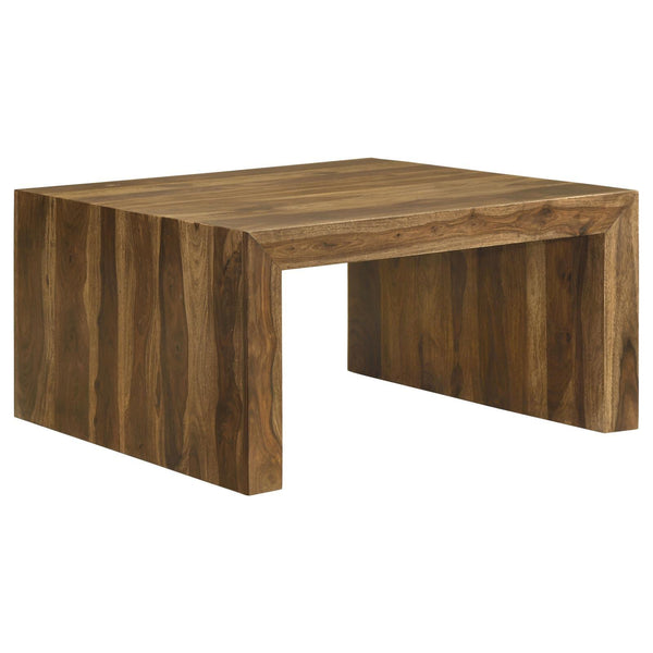 Front angle view of Odilia Square Sheesham Wood Coffee Table in Auburn finish