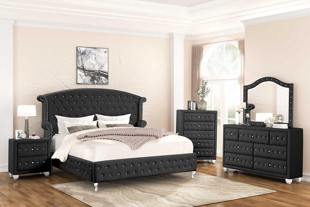 Olivia Black Upholstered Tufted Chest top side view