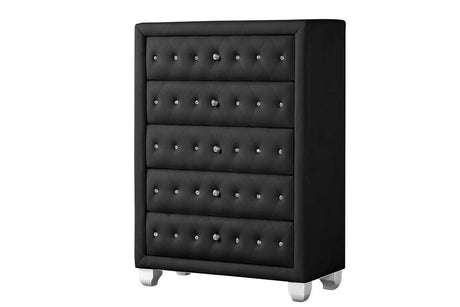 Olivia Black Upholstered Tufted Chest front angle