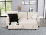 Main view of beige sectional with pull-out bed