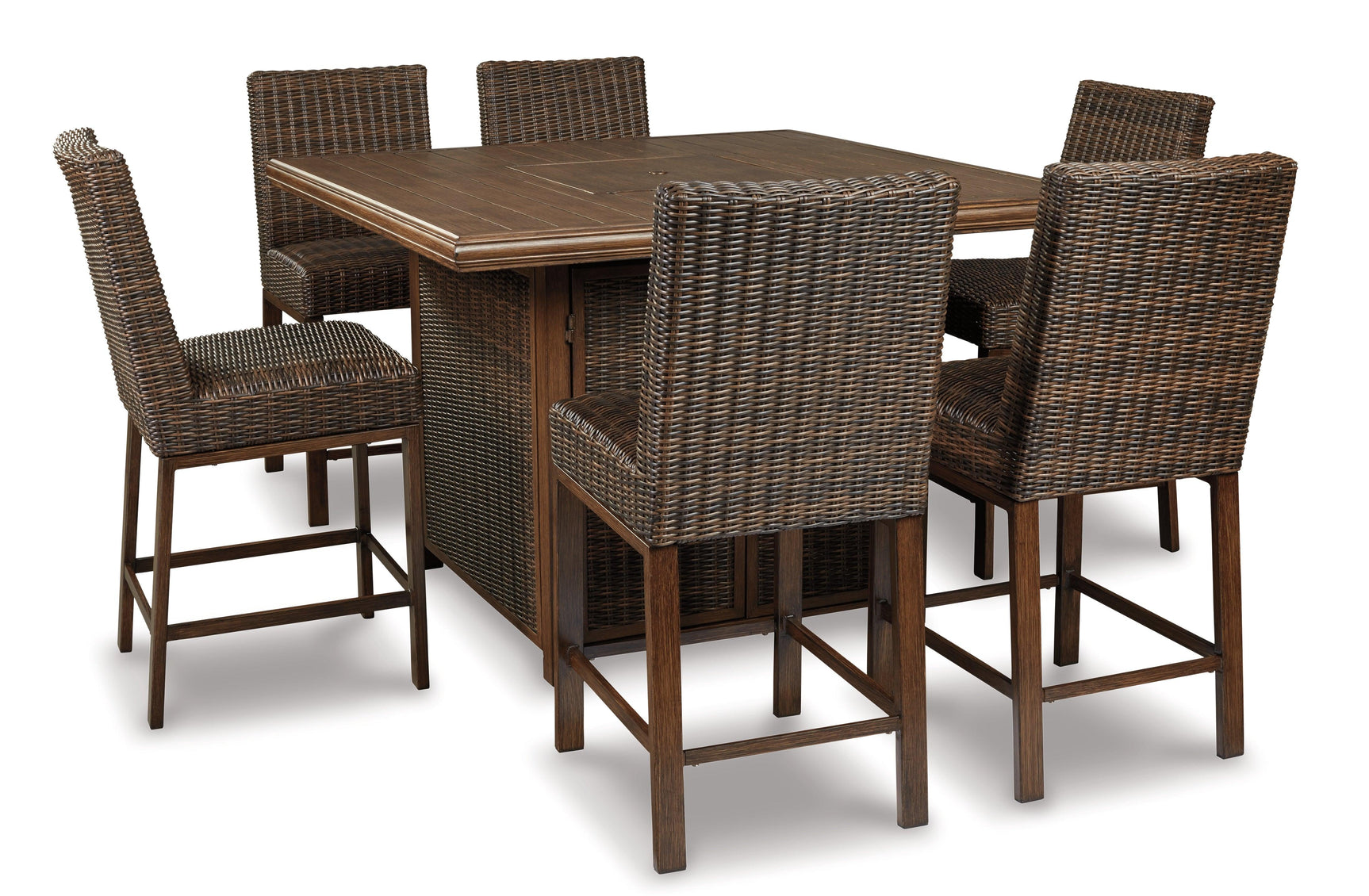 High-style bar stool with resin wicker and wood-like legs