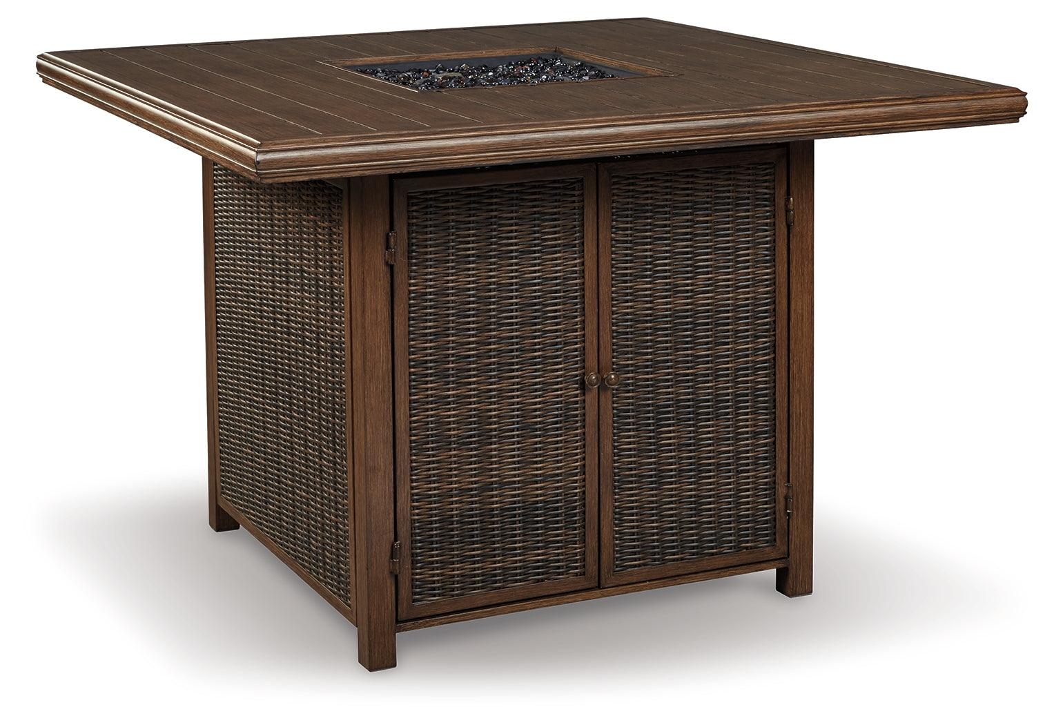 Paradise Medium Brown Outdoor Bar Table with Fire Pit and 8 Barstools