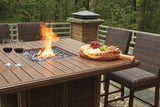 Protective weather cover on fire pit table