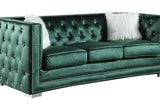 Close-up detail of Paris II green velvet tufted sofa upholstery