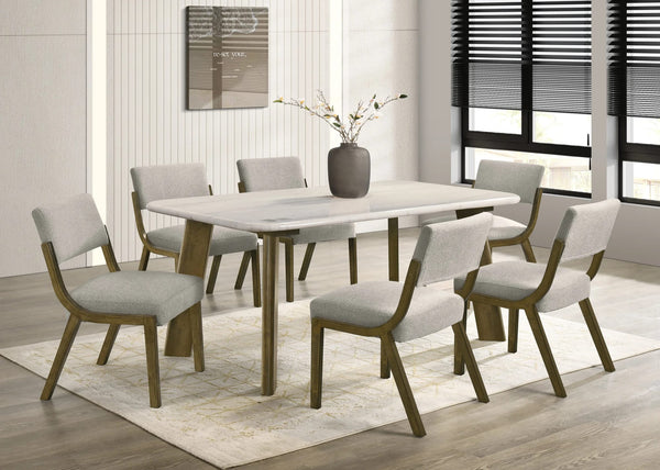 Parker Light Gray Brown Genuine Marble Table + 6 Chairs from Decor Furniture