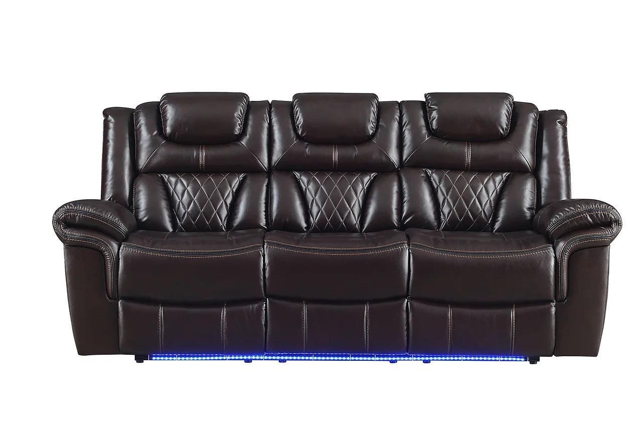 Party Time Brown Reclining Sofa Set - Multiple Device USB Charging