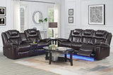 Party Time Brown Reclining Sofa - LED Lighting Feature