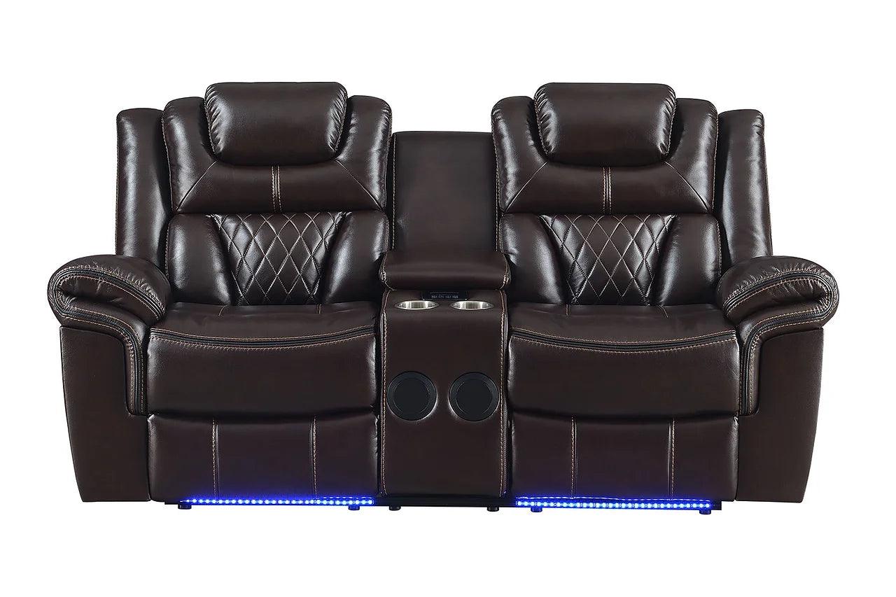 Party Time Brown Reclining Sofa Set - Living Room Setup