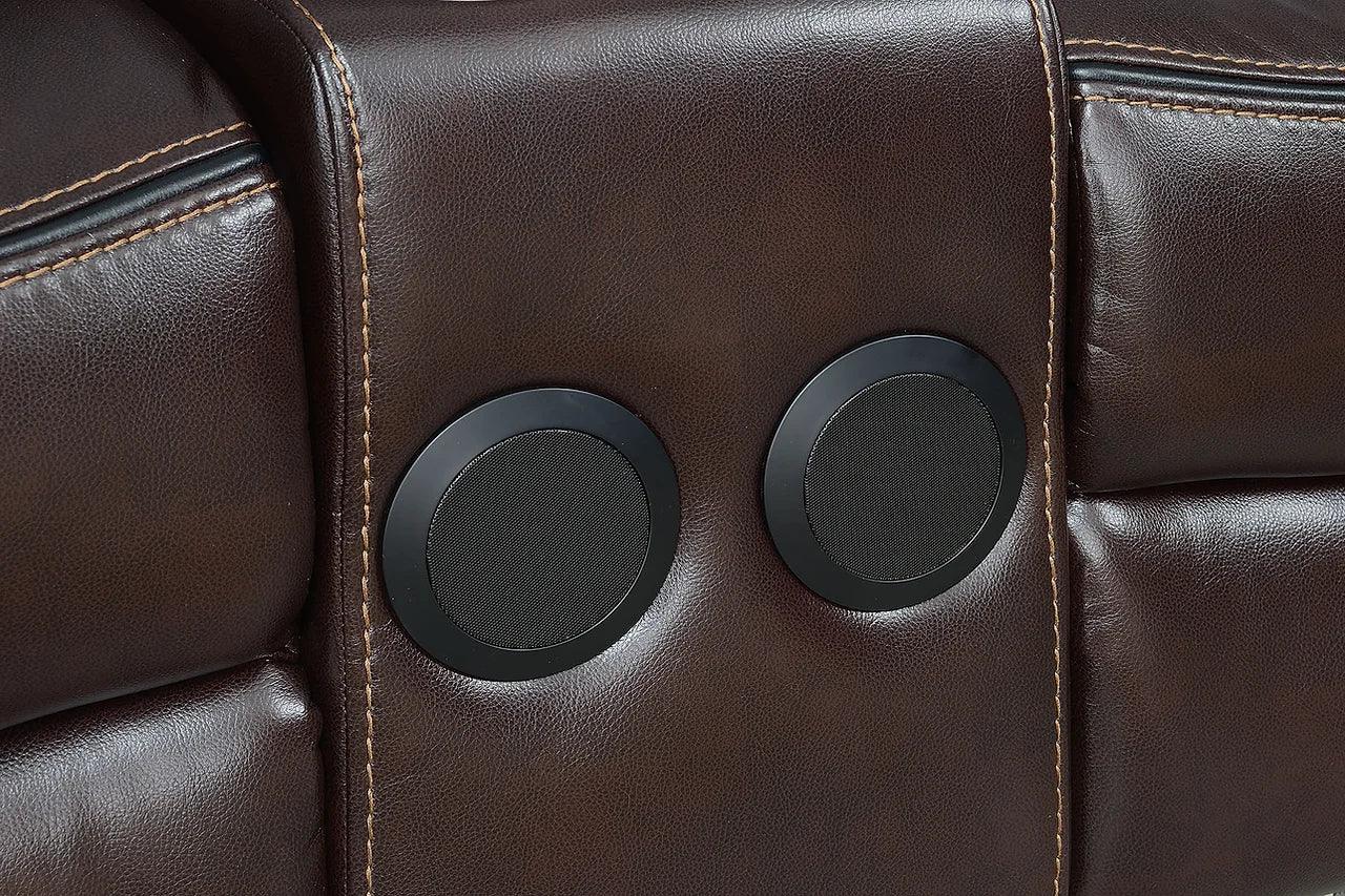 Party Time Brown Reclining Sofa - Bluetooth Speaker Controls