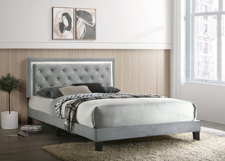 Passion White Velvet Upholstered Tufted Platform Twin Bed front view