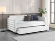 Patricia Boucle Upholstered Twin Daybed with Trundle in white, angled corner view