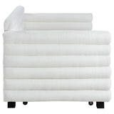 Pull-out trundle underneath Patricia daybed, open