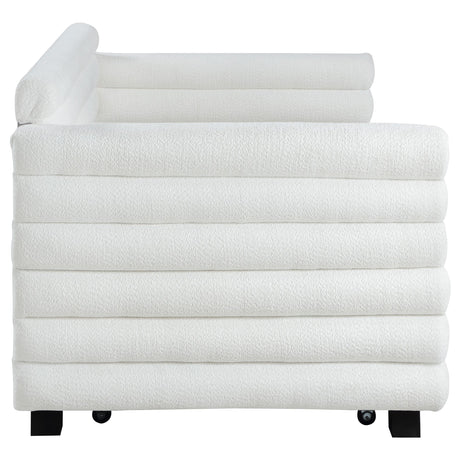 Pull-out trundle underneath Patricia daybed, open