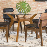 Paxton dining table showing angular legs and square shelf base