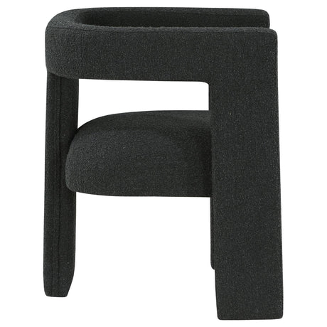 Petra Boucle Upholstered Accent Side Chair Black plastic glides under legs