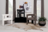 Petra Boucle Upholstered Accent Side Chair chocolate brown seat and leg connection
