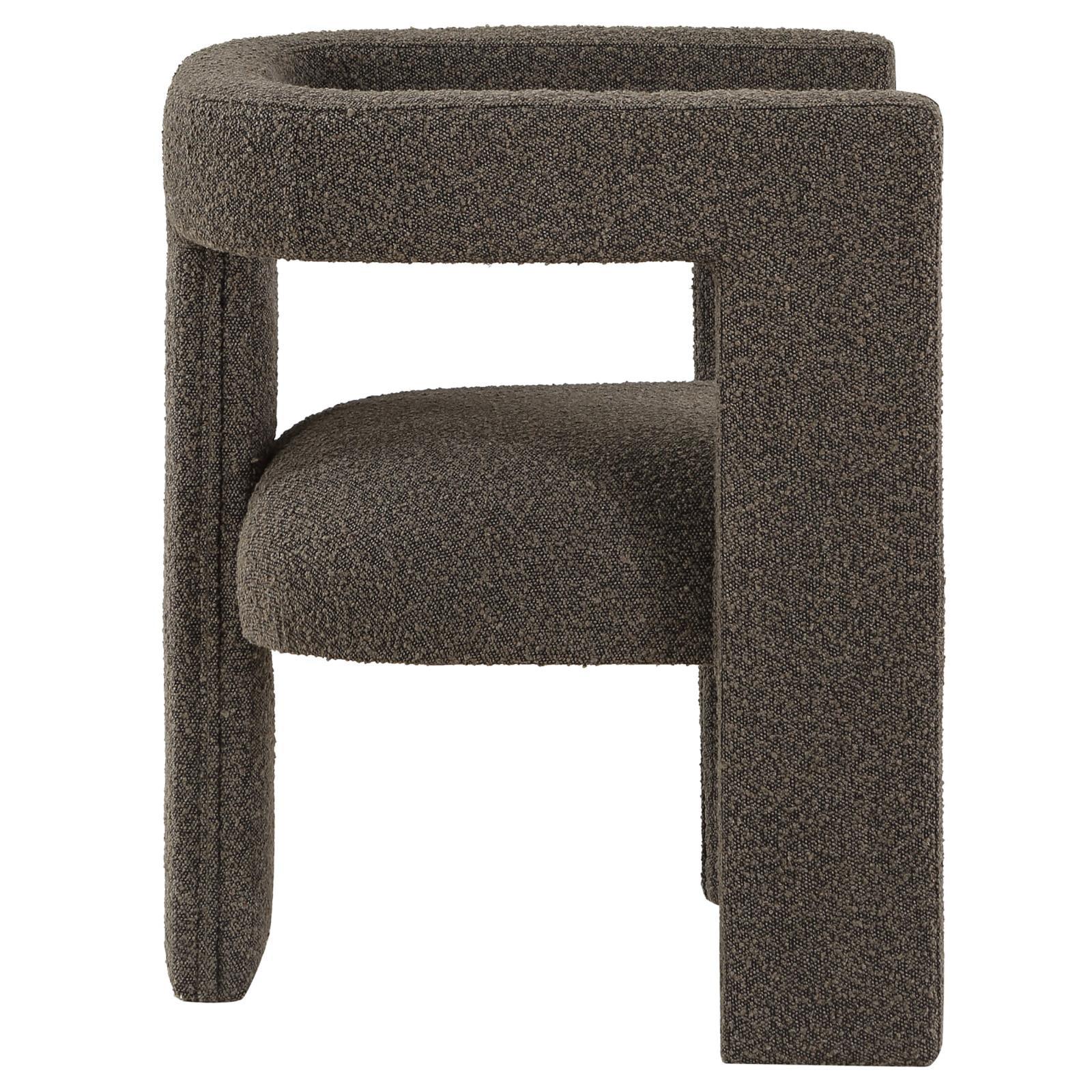 Petra Boucle Upholstered Accent Side Chair chocolate brown angle showing plastic glides