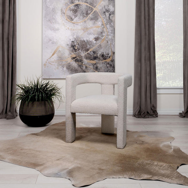 Petra Boucle Upholstered Accent Side Chair in White, side view