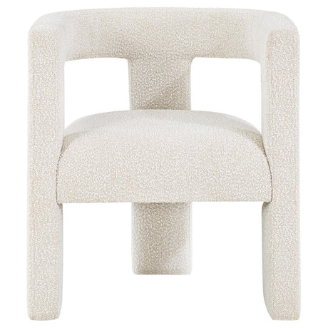 Close-up of bouclé fabric texture on Petra Accent Chair in White
