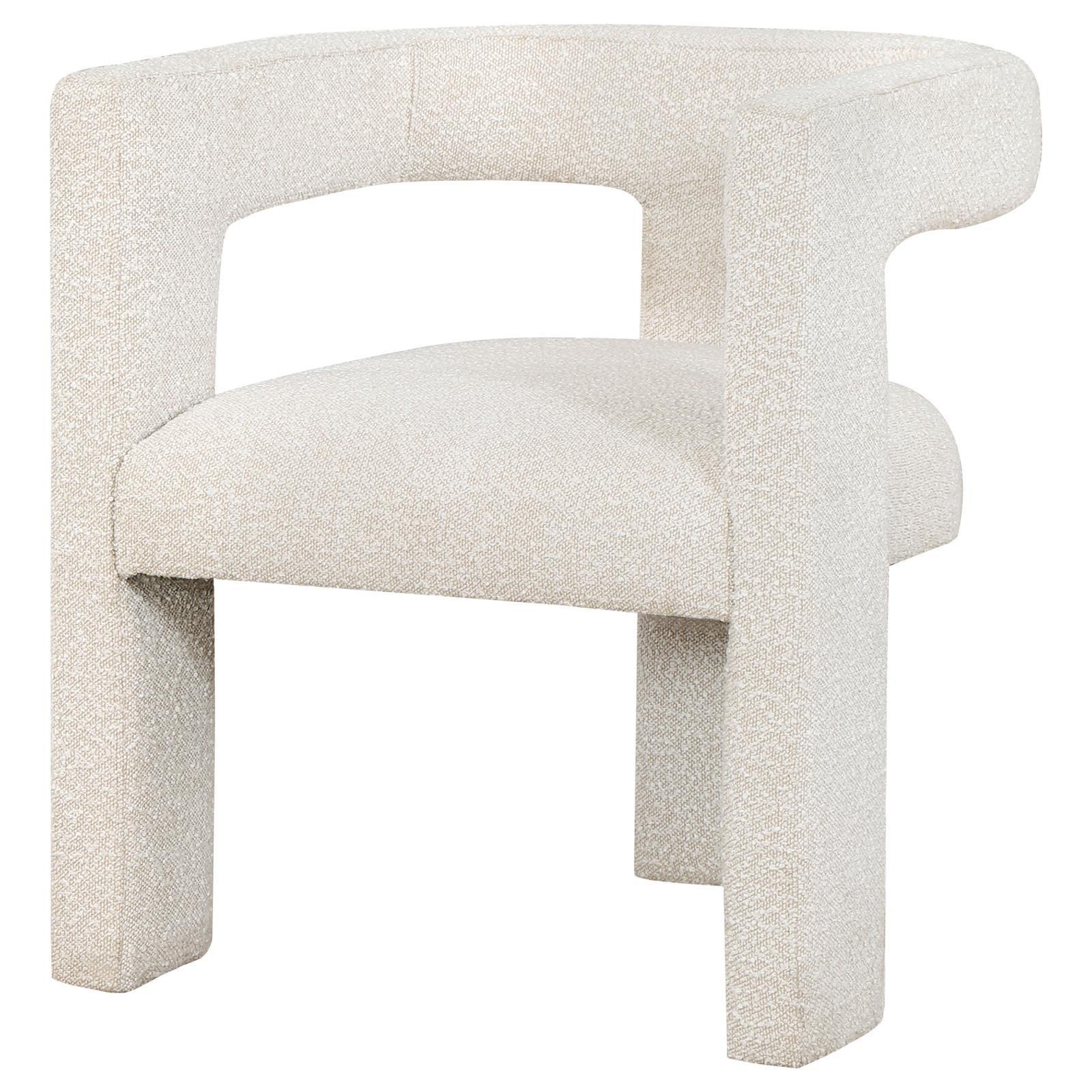 Petra Boucle Upholstered Accent Side Chair in White, angled rear view