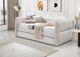 Philipa trundle daybed side profile in oatmeal velvet