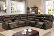 Phoenix brown faux leather reclining sectional sofa angled view
