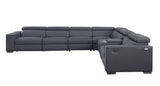 Picasso II 7-Piece Dark Grey Italian Leather Power Reclining Sectional with Storage Console view 3